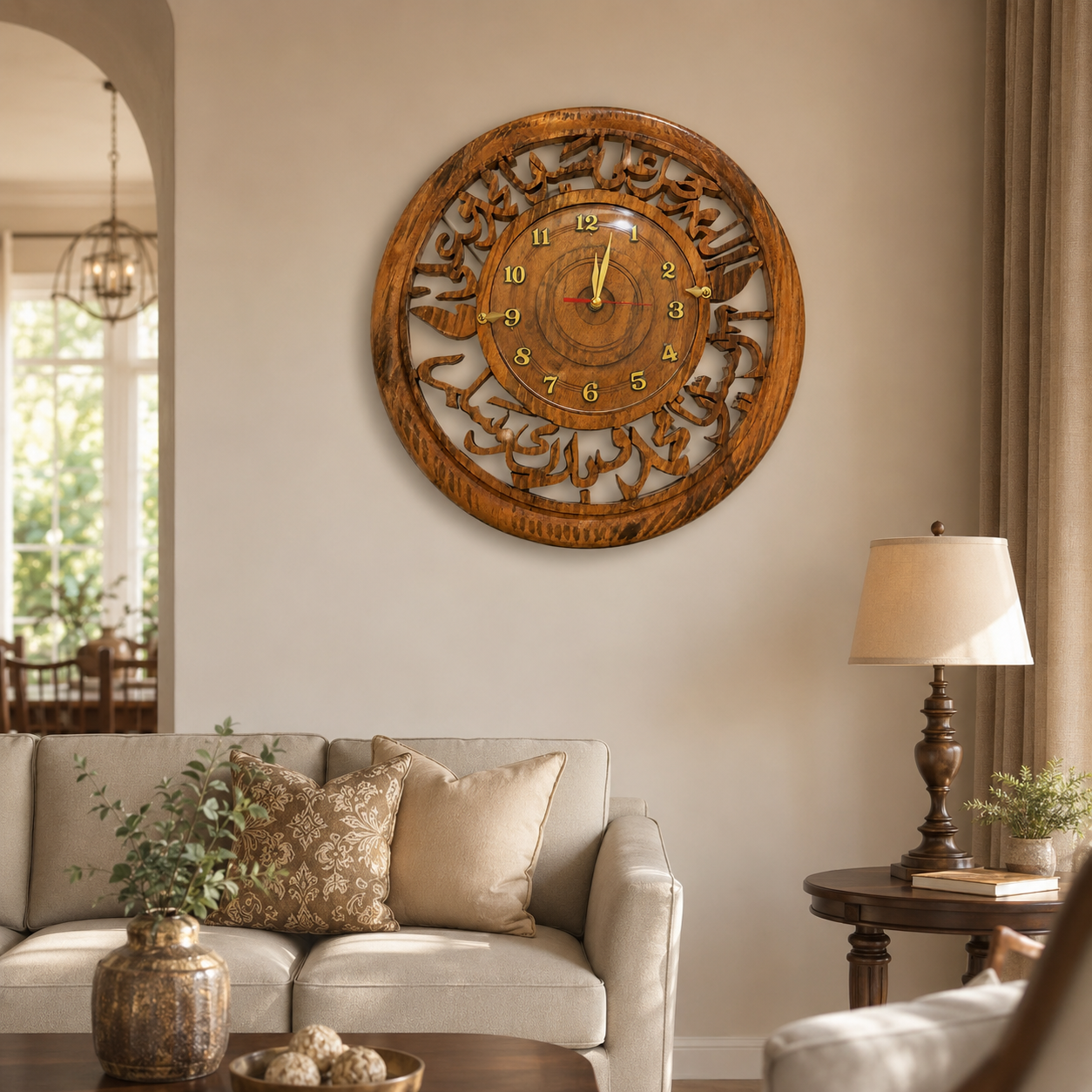Handcrafted Islamic Calligraphy Wooden Wall Clock 14 Inch | Sheesham Wood