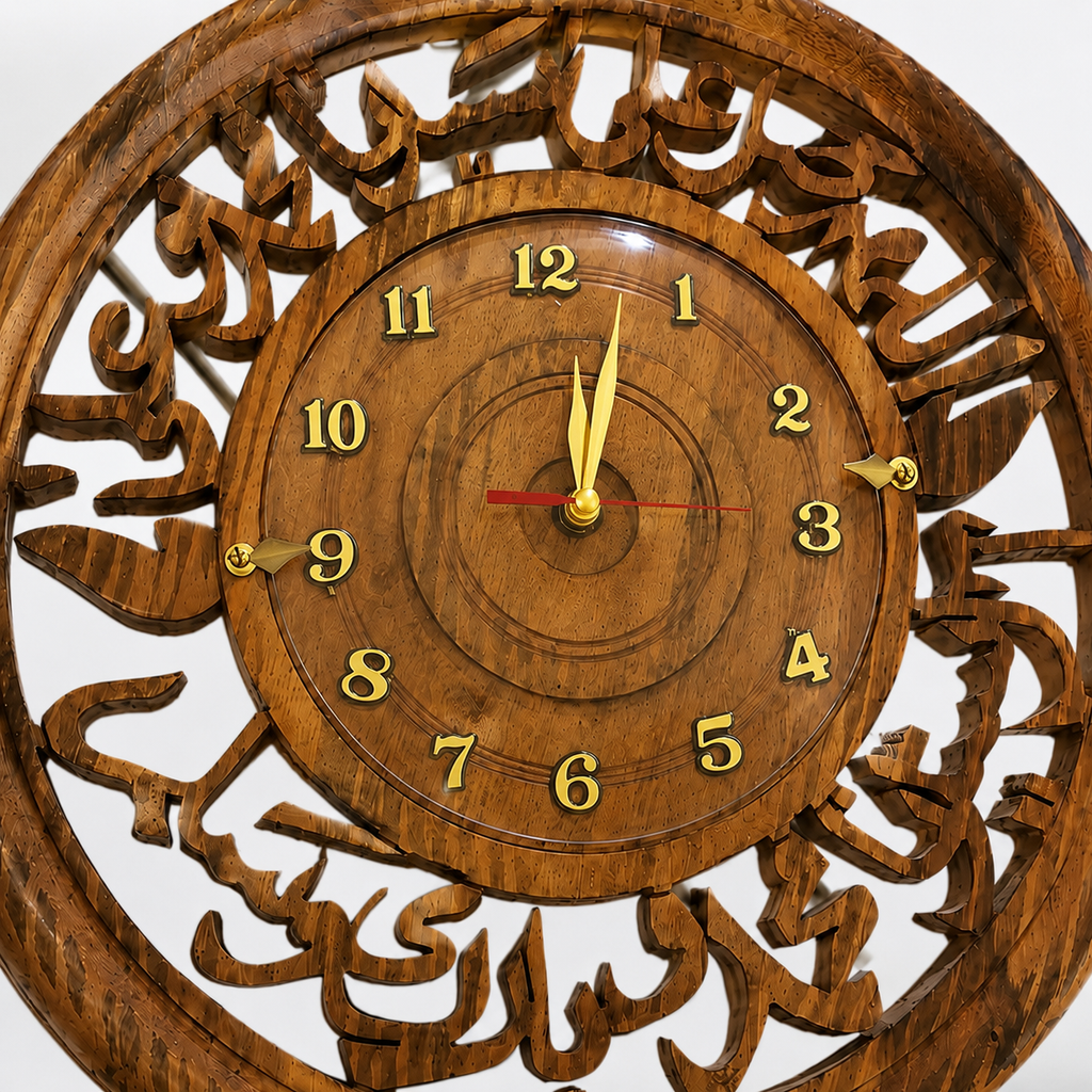 Handcrafted Islamic Calligraphy Wooden Wall Clock 14 Inch | Sheesham Wood