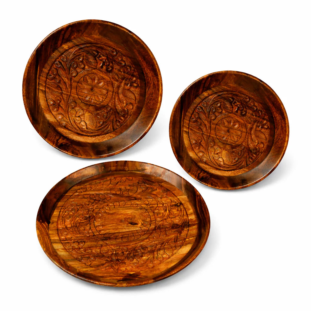 Elegant Wooden Plates Set of 3