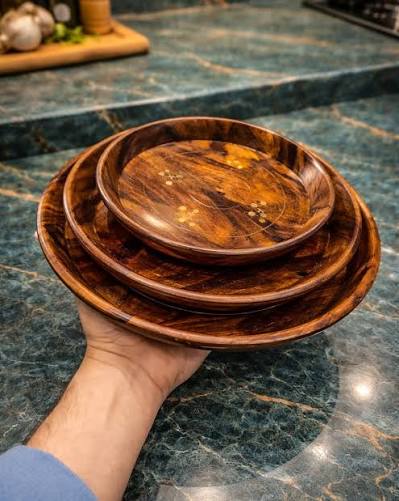 Elegant Wooden Plates Set of 3